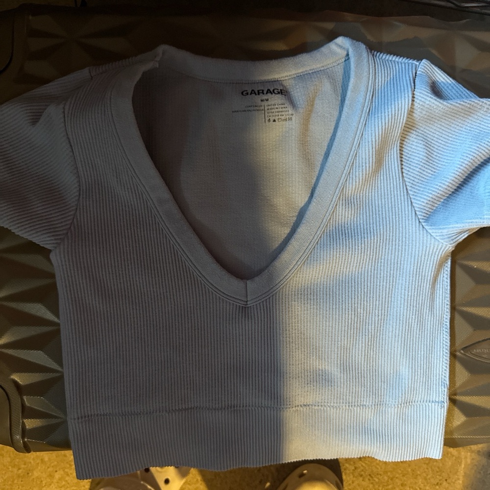 Garage Light Blue Ribbed Crop Top